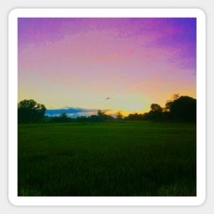 Rainbow Sky, Orange Sunset and Green Fields Sticker